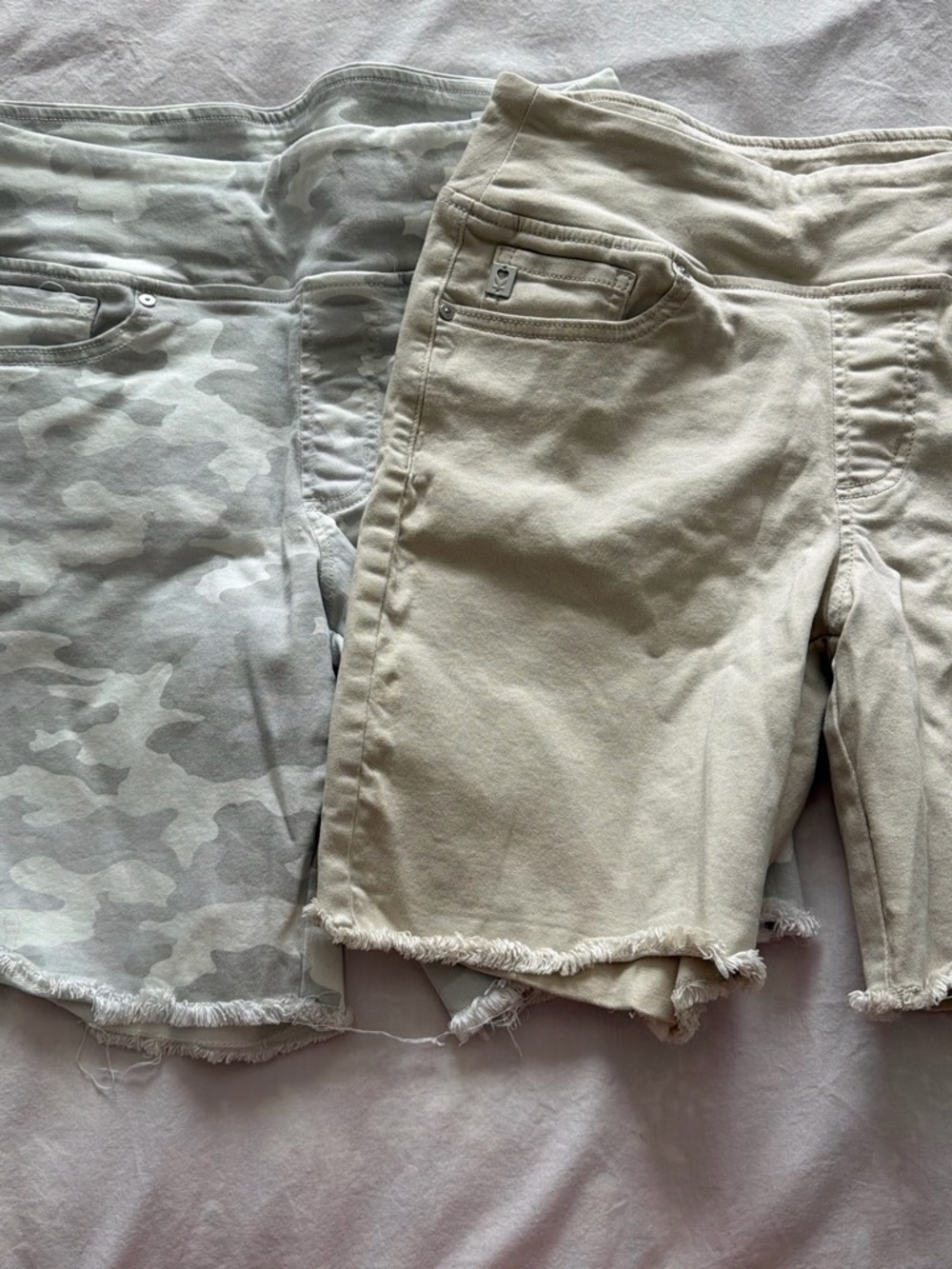 Belle by Kim Gravel Denim Shorts Duo - Light Camo & Beige - Picture 6 of 6